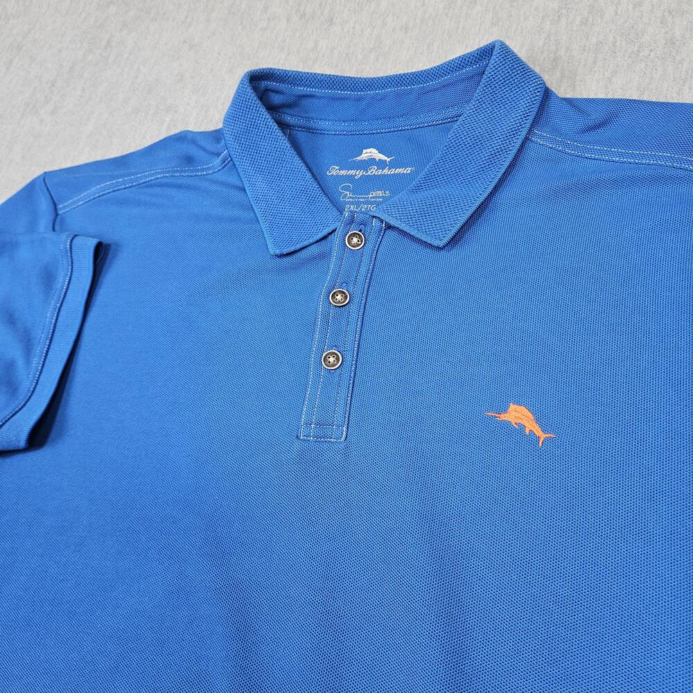Tommy Bahama Polo Shirt Mens 2XL Blue Supima Cotton Marlin Logo Golf Casual